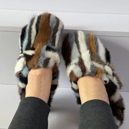 Slippers Shoes for Women 2026 Flat Real Fur Mink Slippers Soft Indoor Women's Slippers Flip Flops Woman Luxury Designer Shoes