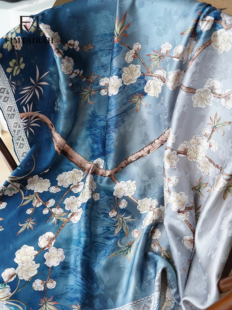 Fimtairah 20MM Apricot flower Rain silk flower double side of the same color new  gift mother Women Lady shawl Scarf