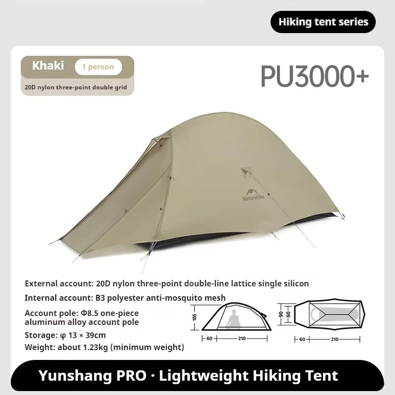 Naturehike Cloud Up Pro Tent Ultralight 1.36kg 1-2 Person 20D Waterproof Three Seasons for Camping Outdoor Hiking Backpack Tent