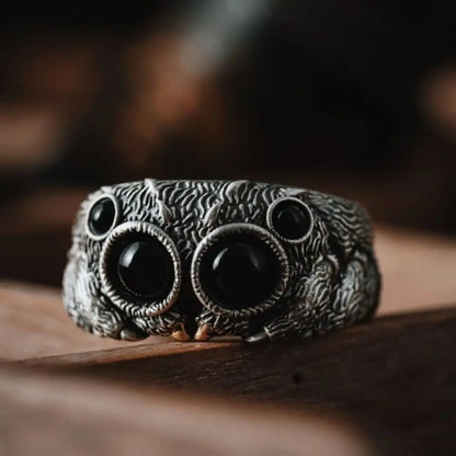 Black Agate Jumping Spider Ring Personalized Electroplated Copper Animal Open Rings Adjustable Opening Fashion Statement Ring