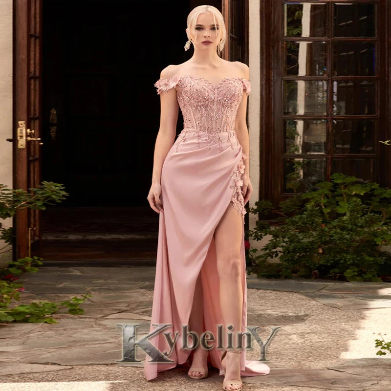 Kybeliny Fashionable Graduation Dresses for Woman High Neck Beadings Appliquse Trumpet Floor Length Pleat De Gala Customized
