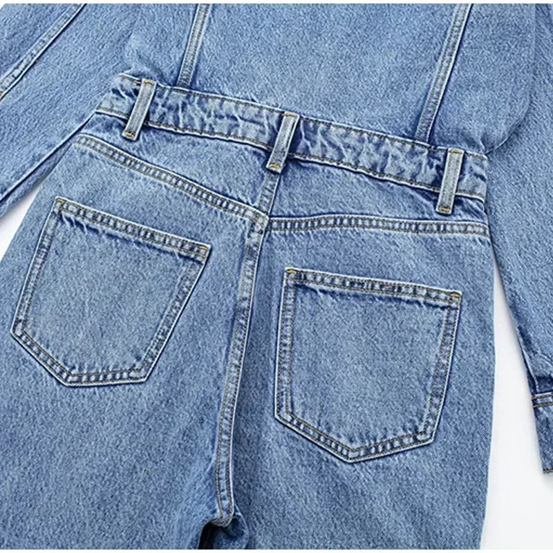 Autumn Denim Jumpsuit for Women Overalls Woman Jean Overalls Long Sleeve Elegant Jumpsuits Y2k Streetwear 2024 Turn Down Collar