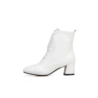 Sexy Ankle Boots For Women Winter Shoes Custom Black White High Heels Lace Up Short Boot Autumn Pumps Large Size 43 WSH5218
