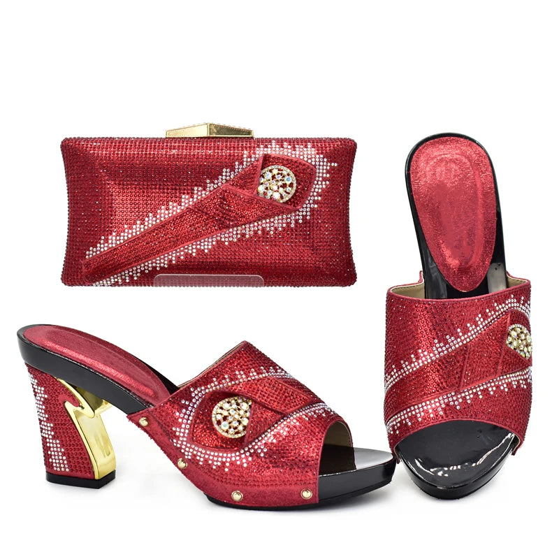 New African Shoes and Bag Set for Party Italian Italian Shoe and Bag Set for Party In Women Summer High Heeled Shoes for Women