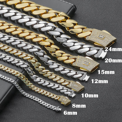 ICEBLING Moissanite 925 Silver Monaco Chain 14K Gold Plated Thick Iced Out Diamond Clasp Flat Cuban Link Choker Necklace Men