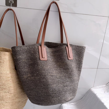 Casual Straw Tote Bag Designer Letters Large Capacity Women Handbags Handmade Woven Summer Beach Bag Commuter Shopping Purses