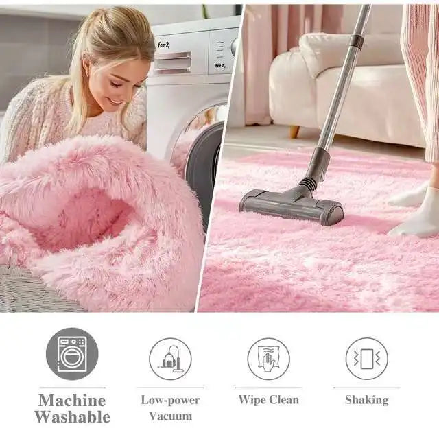 VIKAMA Soft Fluffy Plush Tie-Dye Carpet Gradient Long Fine Hairs Fabric Bedside Mat Rug For Girl's Bedroom Home Decor Girl‘s Gif