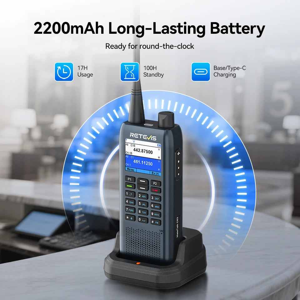 Retevis C63 UHF Walkie Talkie Portable 5W Long-lasting Battery Communication Radio LCD Screen TypeC Emergency for Hotel Security
