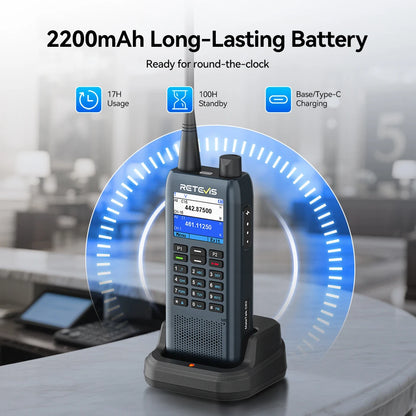 Retevis C63 UHF Walkie Talkie Portable 5W Long-lasting Battery Communication Radio LCD Screen TypeC Emergency for Hotel Security