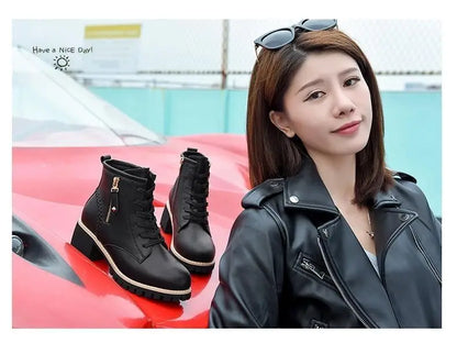 Women Shoes Boots Ankle 2022 New Autumn British Wind Genuine Leather Thick With Fur Ladies Short Boots Motorcycle heels boots