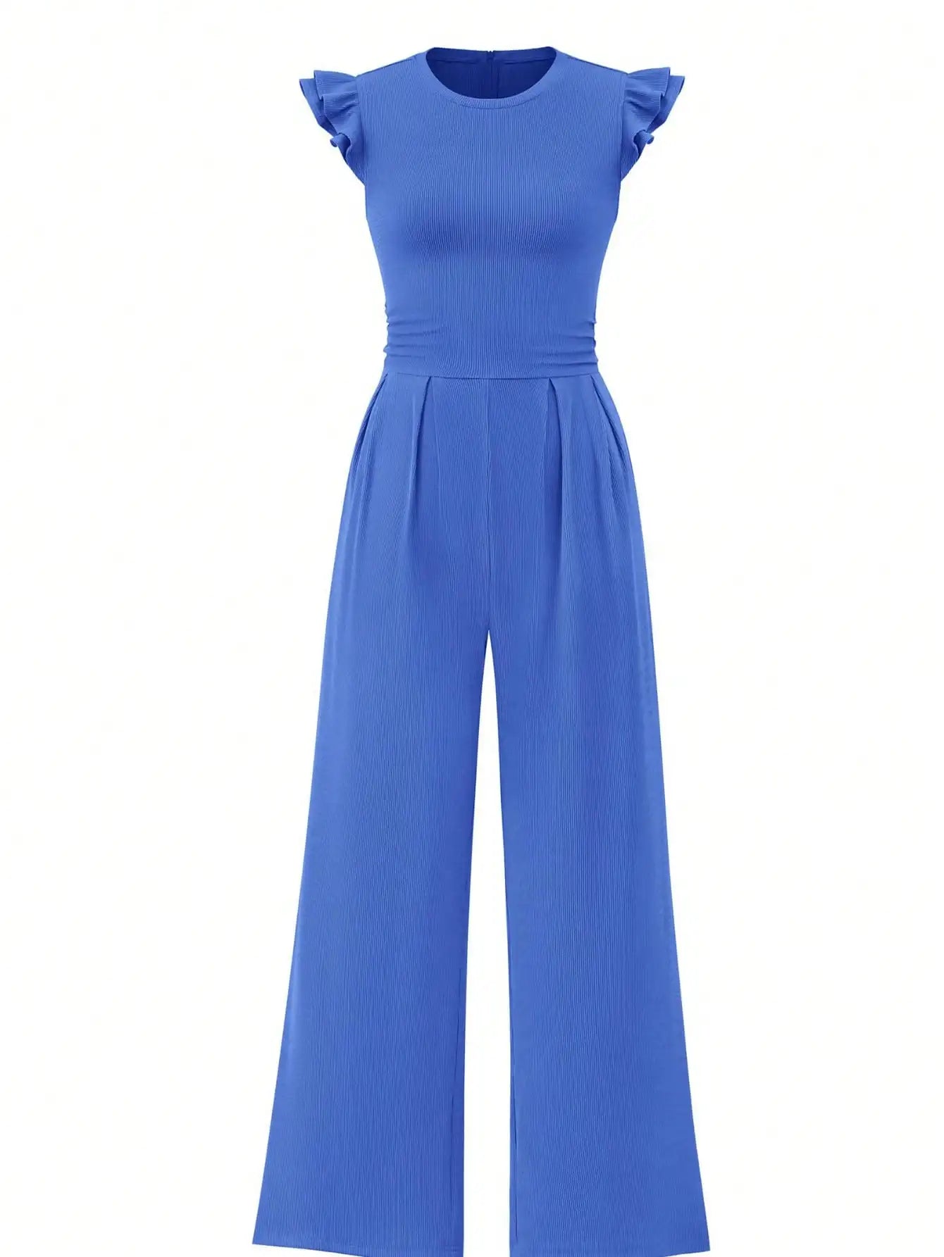 Spring/Summer 2026 New Collection Women's Round Neck Sleeveless Ruffled Trim Fitted Waist and Leg-Sculpting Jumpsuit