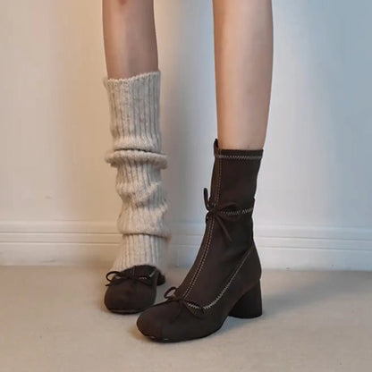 2026 New Style Women's Thick Heel Slim Boots - Early Spring New Style Bowknot Short Boots