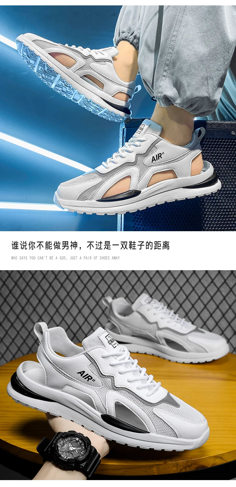 Summer Men Hollow Sandal Sneakers Breathable Mesh Platform Quick-Dry Casual Walking Shoes Non Slip Light Outdoor Beach Trainers