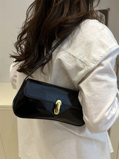 Fashion ladies shiny crossbody bag stylish elegant shoulder bag wine red small underarm bag versatile solid color clutch bag