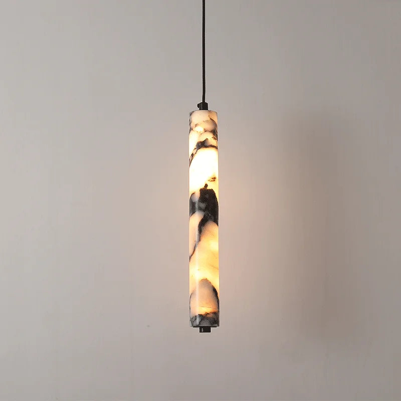 Luxury Black Cylinder Natural Stone Pendant Lamp High-end Bedside LED Chandelier Living Room Decoration Home Hanging Lights
