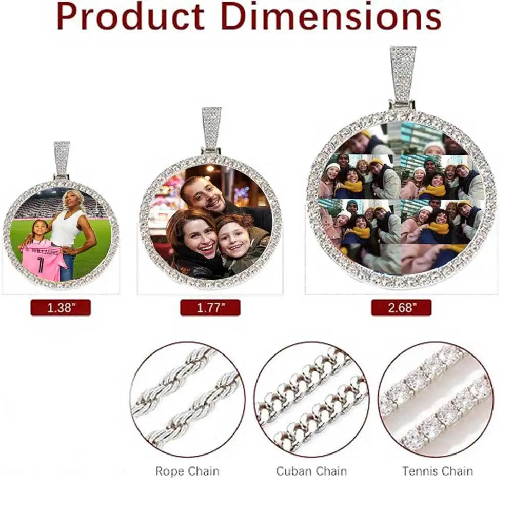 ESKEEM Custom Picture Moissanite Pendant Necklace 18k Gold Plated Personalized Brass Circle Chain Photo Pendant for Men Women