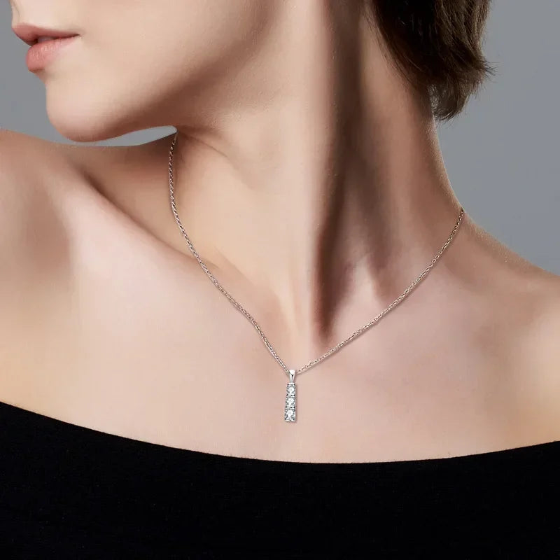 NASIAReal 3 Stone 0.9cttw Moissanite Pendant Necklace for Women GRA S925 Sterling Silver Diamond Chain Necklaces Jewelry 2026