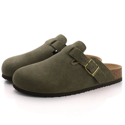 Crestar Women's Clogs Mules Cork Clogs Slippers Men Outdoor Mules Suede Clogs Shoes with Arch Support Mule Leather Clogs Sandal