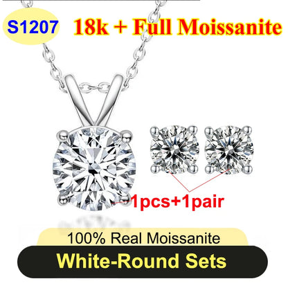 Full Shape 1-3ct Moissanite Women's Moissanite Jewelry Sets 925 Silver Plated 18k Gold D Color Necklace Earrings For Women Gift