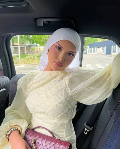 2026 Summer Women's Elegant Pleated Long Dress O-neck Loose Folds Lantern Sleeve Holiday Beach Commute Chic Vestidos