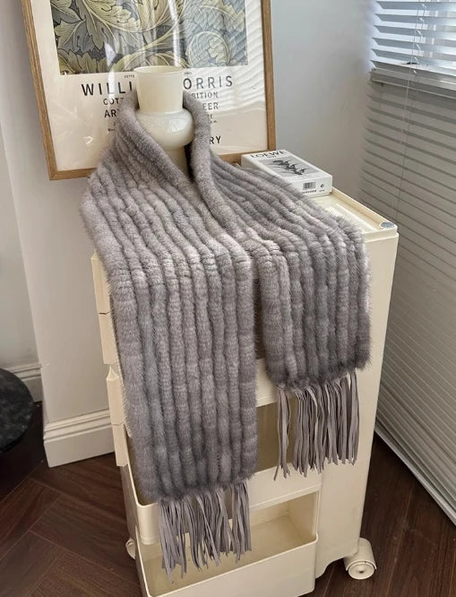 Winter new mink hair woven fur scarf long fringed warm fur scarf Korean version of women