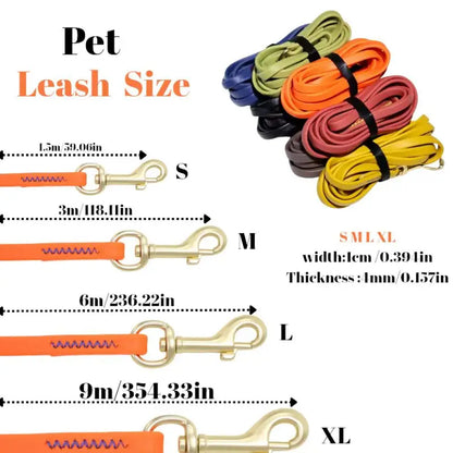 1.5‑9M PVC Coated Dog Tracking Leash 1cm Width 4mm Thickness Waterproof Long Training Lead Brass Hook for Small Medium Dogs