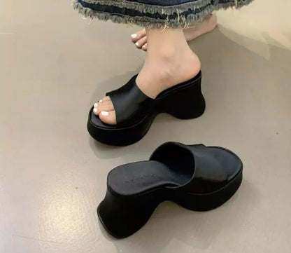 Summer Women's Slippers Fashion Platform Sandals Luxury Leather Casual Slippers High-heele Slippers for Women Open Toe Sandalias