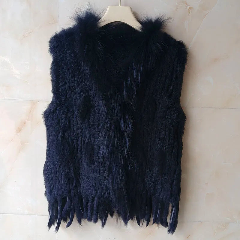 HSPL Sleeveless Women Fashion Fur Vest Knit Waistcoat For Lady For 2018 Spring Real Rabbit Fur Female Vests Black  Waistcoat