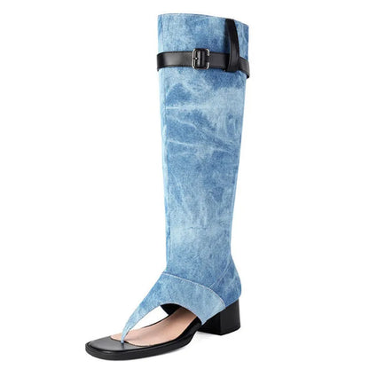New Fashion sandalias femininas Clip Toe Chunky Heels High Top Sandals Women Knee High Boot Summer Shoes Lady Flip Flops WSH5264