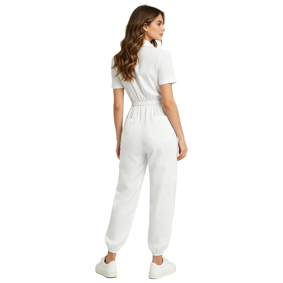 Womens Scrubs Jumpsuit Soft Stretch Medical Scrub Set with Pockets Front Zipper Elastic Waist Jogger Pants Nurse Doctor Workwear