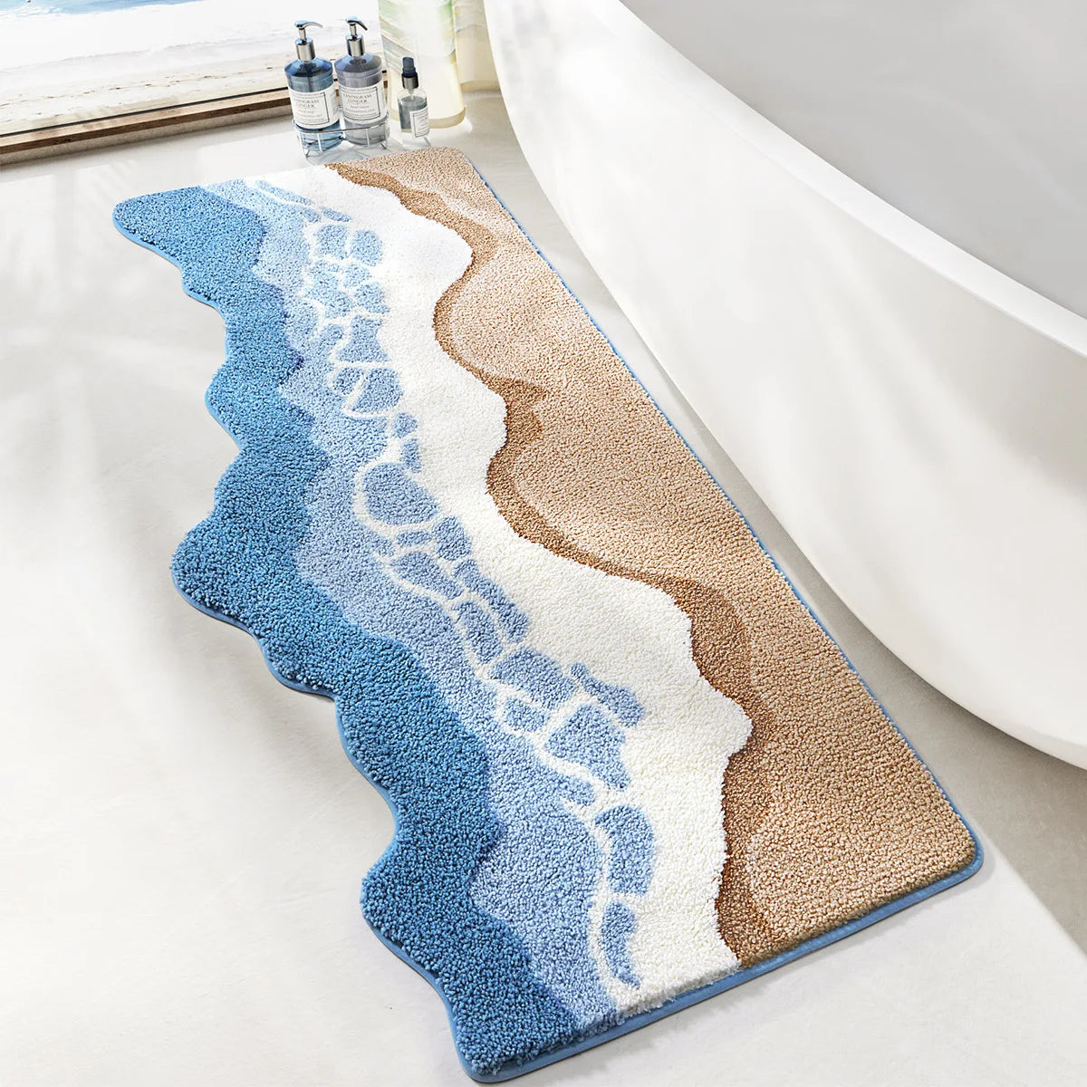 VIKAMA Ocean Style Bathroom Floor Mat Faux Cashmere Non-Slip And Easy To Clean For Bathroom Bedroom Bedside Floor Mats