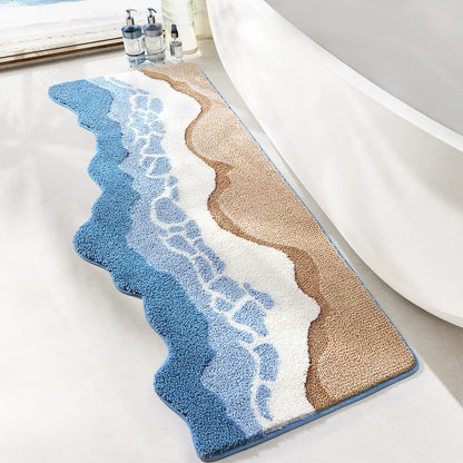 VIKAMA Ocean Style Bathroom Floor Mat Faux Cashmere Non-Slip And Easy To Clean For Bathroom Bedroom Bedside Floor Mats