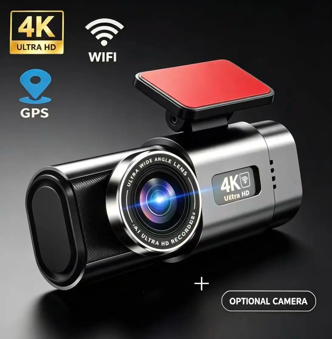 YanAbode 4K Car Dash Cam WiFi GPS Support Optional Rearview Camera Wide Angle Night Vision Car Video Recorder DVR