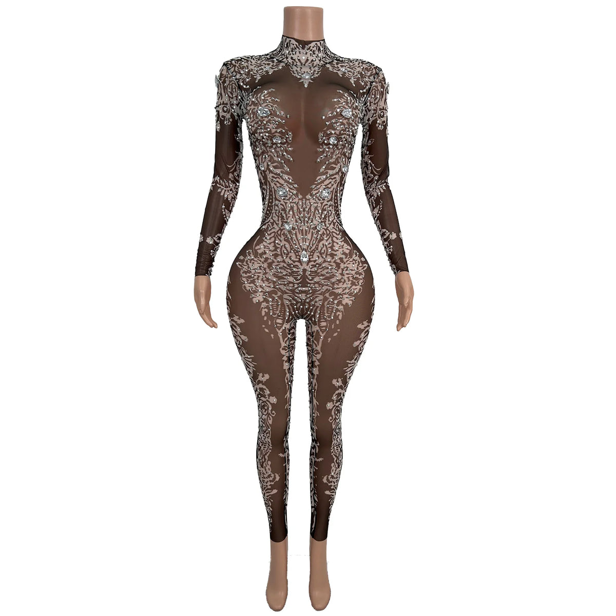 sexy long sleeves night club party rhinestone jumpsuits women birthday prom bodycon rompers show dance bodysuit festival outfit