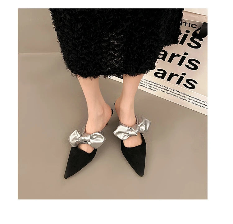 Luxury Pointed Toe Slippers Women High Heels Sandals Elegant Mules Shoes Summer 2026 New Slingback Dress Flip Flops Female Shoes