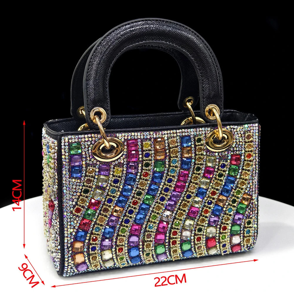 2025 Shiny Italian Fashion Pointed Toe Women Heel Fashion Rhinestone Decoration Fuchsia Color Shoes And Bag Set