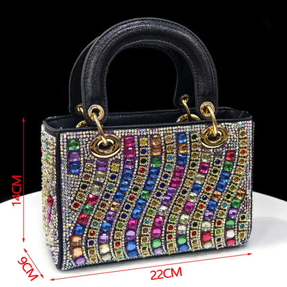 2025 Shiny Italian Fashion Pointed Toe Women Heel Fashion Rhinestone Decoration Fuchsia Color Shoes And Bag Set