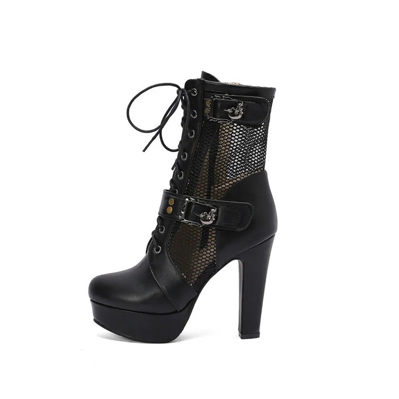 2025 New Lace-up Mesh Summer Boots Women Sexy High Heels Platform Sandals Large Size Women's Custom Boots Female Shoes
