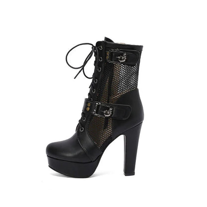 2025 New Lace-up Mesh Summer Boots Women Sexy High Heels Platform Sandals Large Size Women's Custom Boots Female Shoes