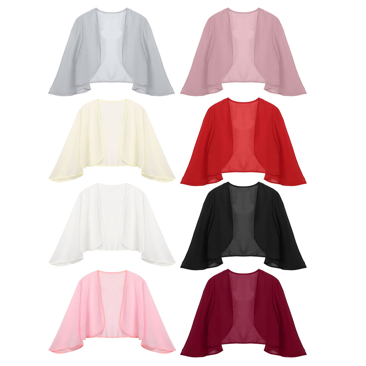 Womens 3/4 Sleeve Chiffon Cardigan Bolero Jacket Summer Elegant Wedding Party Bridal Dress Cover Ups Wraps Shawls Shrug