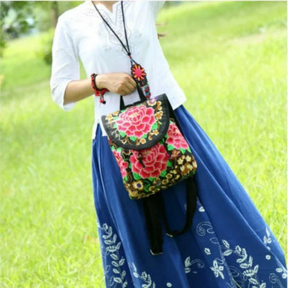 New National Embroidery Women Shopping Cover Backpacks!Nice Floral Embroidered Lady Bohemian Backrack Top-sale Canvas Backpack