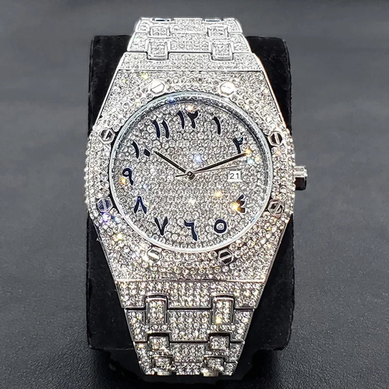 Hot Sale Diamond Watches for Men Luxury Brand Iced Out Quartz Wristwatch Fashion Stainless Steel Waterproof Clock Reloj Hombre