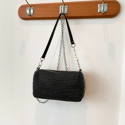 Allover Rhinestone Bucket Bag Waterproof Lightweight Women Crossbody Bag Mini All-match Glitter Chain Prom Purse for Ladies