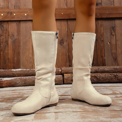 Hot Sale Womens Boots Side Zip Mid Calf Boots Trend Suede Women Flat Boots Luxury Plus Size Women Shoes High Quality Botas Mujer