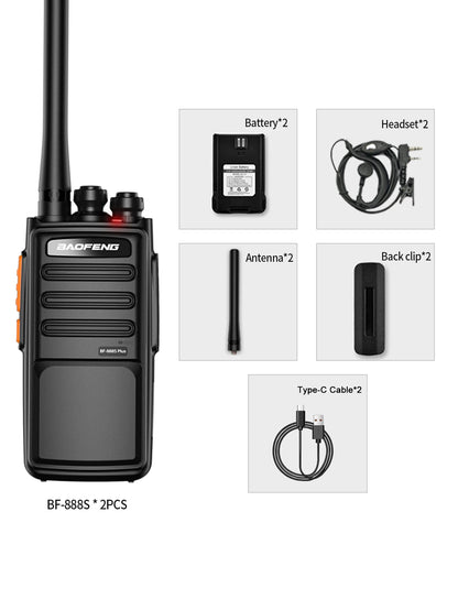 2Pcs Baofeng BF-888S Plus Walkie Talkie UHF PMR446 MHz 16CH Long Range Transceiver with USB Charger for Outdoor Communication