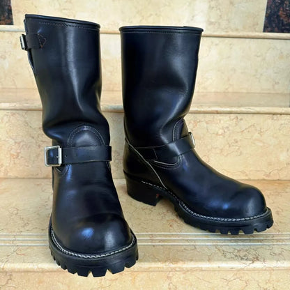 Handmade Work Boots Men and Women Engineer Mid-Calf Retro Motorcycle Boot Faded Mid-Calf Boot Khaki Black Suede Knight Boots