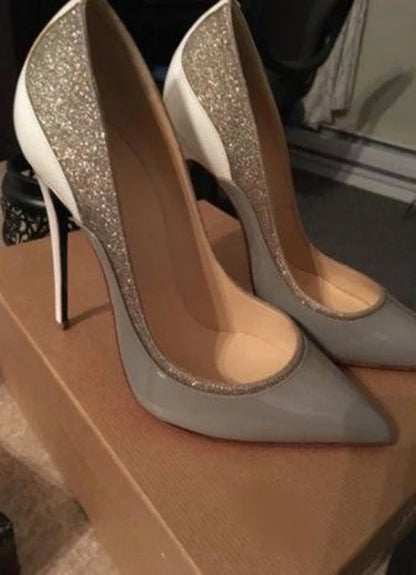 Mint Blue Red Patchwork Glitter Mixed Color Pumps Patent Leather Pointed Toe 12cm Stiletto Heels Wedding Shoes Women