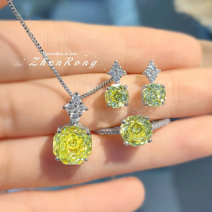 Foyejev Luxury Round Rose-cut Purple-Iron Oxide Zircon Pendant Necklace Earrings Ring Engagement Jewelry Set (Women's Style)