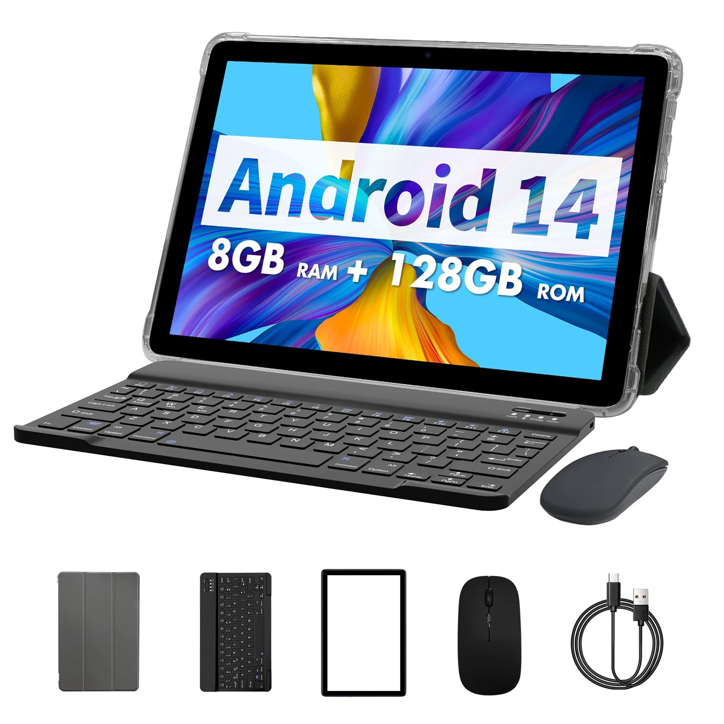 PRITOM TAB11 Android 15 Tablet 10 Inch, 16GB(4+12 Expand) RAM + 128GB ROM, Octa Core, 5G WiFi, with Keyboard, Mouse, Case