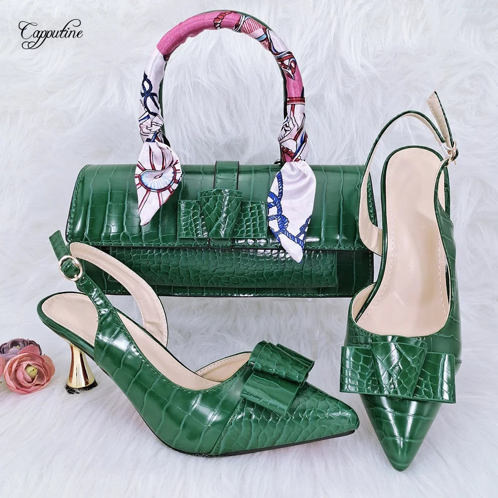 White Women Shoes And Bag Set African Ladies High Heels Pumps Match With Handbag Fashion Sandals Clutch Femmes Sandales YM2302